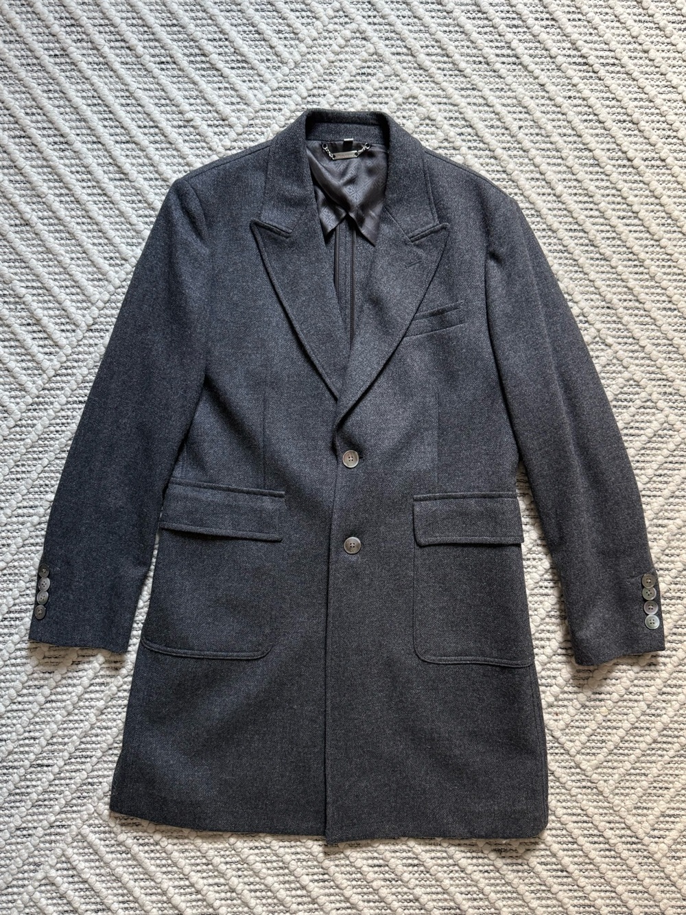 Hardy Amies 42R Merino Wool Overcoat — Abraham Moon — Mid-Grey - Savile Row
